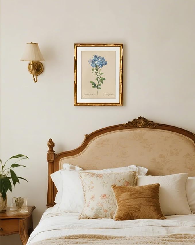 InSimSea Gold Bamboo Framed Canvas Wall Art, Vintage Minimalist Blue Botanical - Image 4