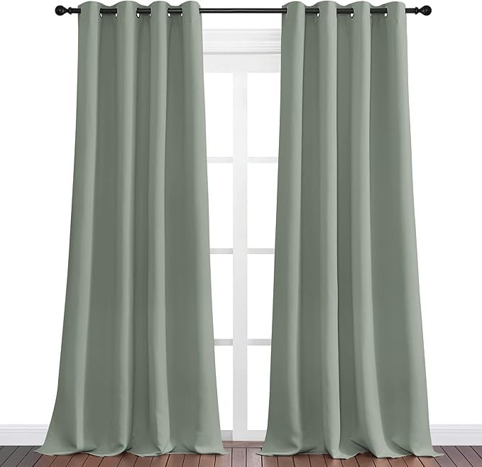 NICETOWN Greyish Green Blackout Curtains 90" Long - Image 2