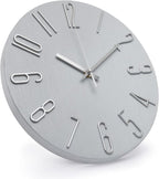 Wall Clock 12 Inch Silent Non-Ticking Imitation Wood Indoor Clock Round Gray - Image 2