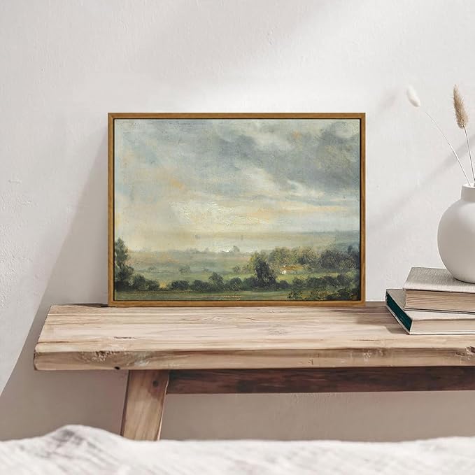 OIQArtOIQ Vintage Framed Wall Art Pastoral Landscape Canvas Art Prints Rustic - Image 5