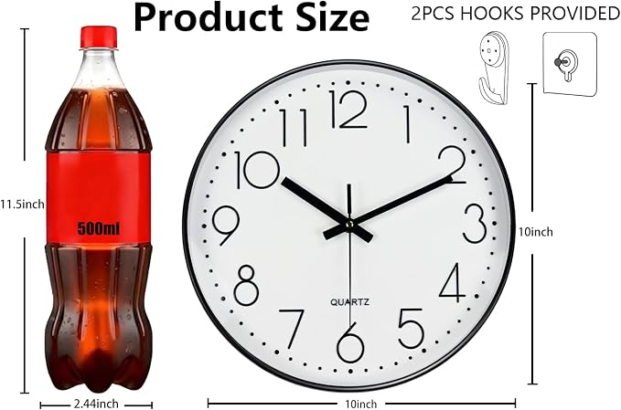 Wall Clock, Silent Wall Clocks Battery Operated 10 Inch Modern Non Ticking - Image 3