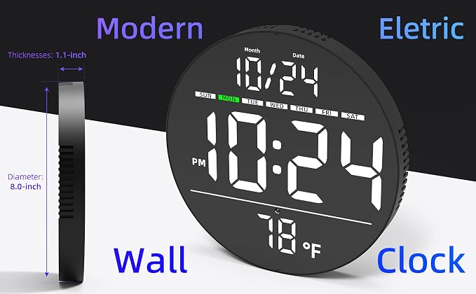 Digital Wall Clock with Large LED Display, Temperature, Auto-Brightness | Small - Image 2