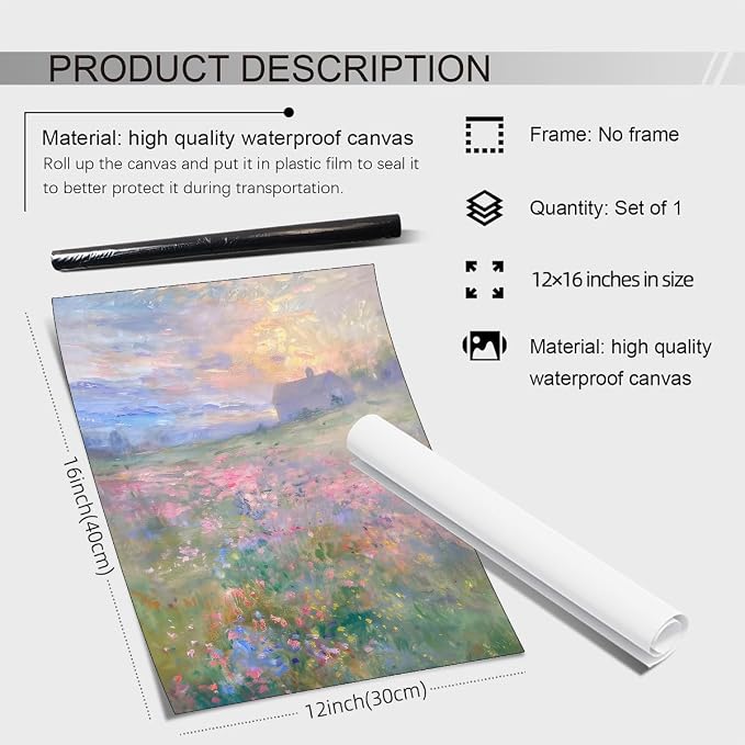 rumlud French Country Floral Wall Art Vintage Colorful Flower Field Landscape - Image 2
