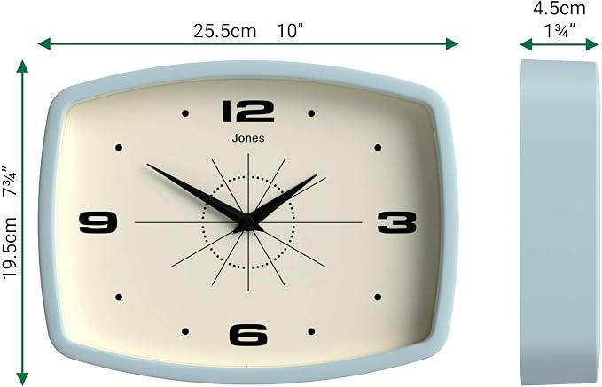 JONES CLOCKS® Movie wall Clock | Retro Rectangular Clock | 10 inch | Pale Blue - Image 4