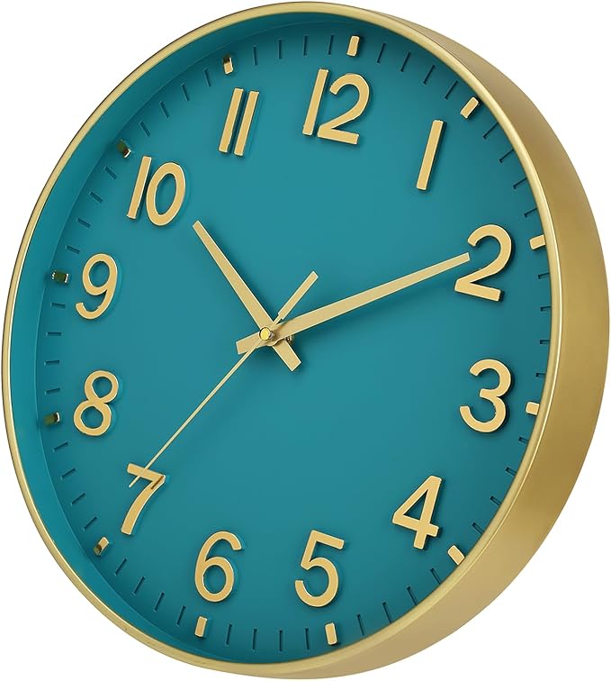 HZDHCLH Teal and Gold Wall Clocks Battery Operated 12 inch Silent Non Ticking - Image 3
