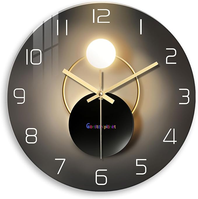 Black and Gold Wall Clock for Kitchen Glass Decorative Wall Clocks Battery by Constantplanet%E6%97%97%E8%88%B0%E5%BA%97
