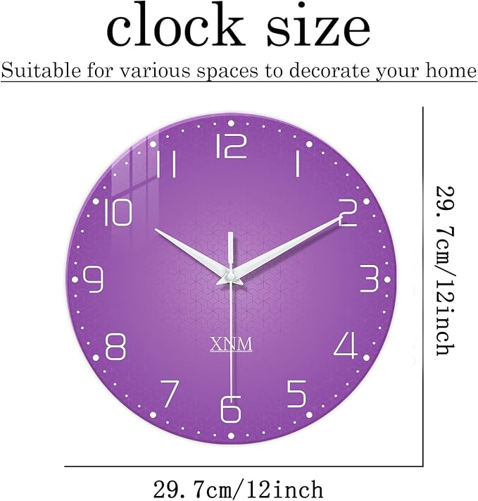 XNM Purple Wall Clock for Girls Bedroom Analog Simple Wall Clocks Battery - Image 5