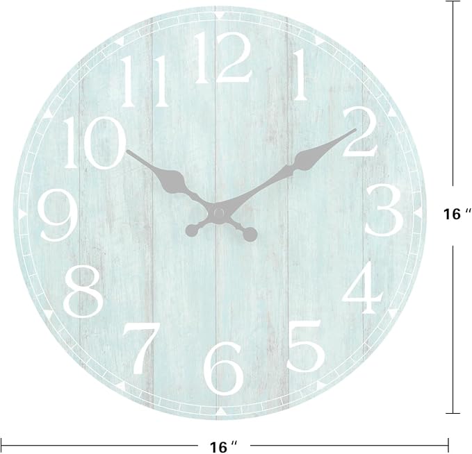 Wall Clock, 16 Inch Teal Silent Non-Ticking Kitchen Decor, Rustic Vintage - Image 4