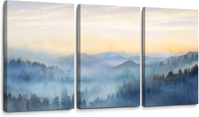 YJYart Foggy Forest Canvas Wall Art Landscape Mountain Wall Art by YJYart