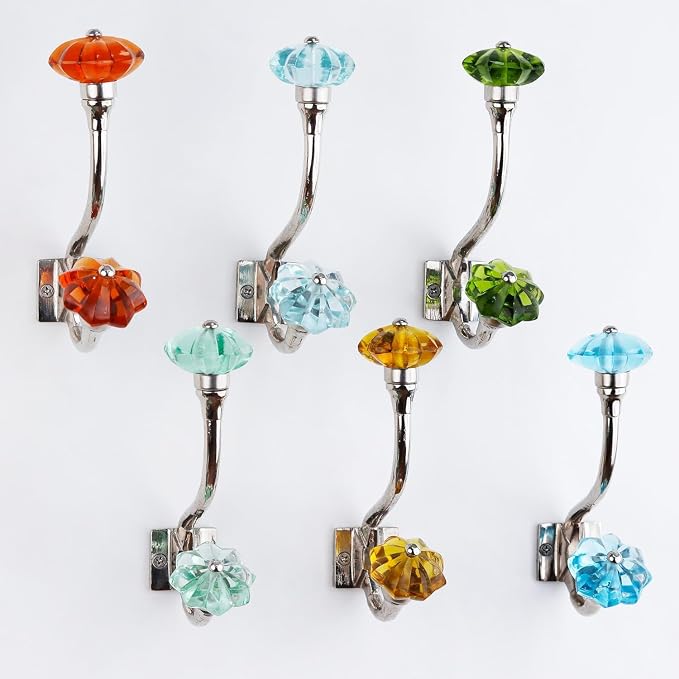 Indian Shelf Pack of 12 Heavy Duty Colorful Crystal Double Prong Glass - Image 7