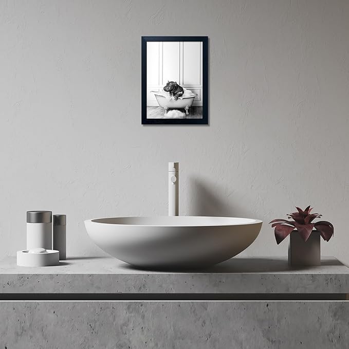 Black and White Bathroom Wall Decor Funny Hippo in Bathtub Wall Art Framed - Image 6