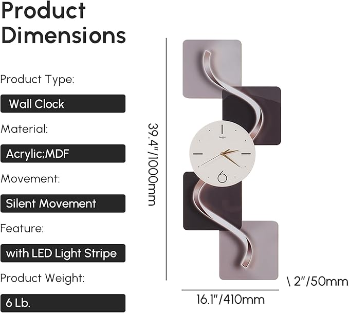 homary 39.4" Silent LED Wall Clock - Image 3