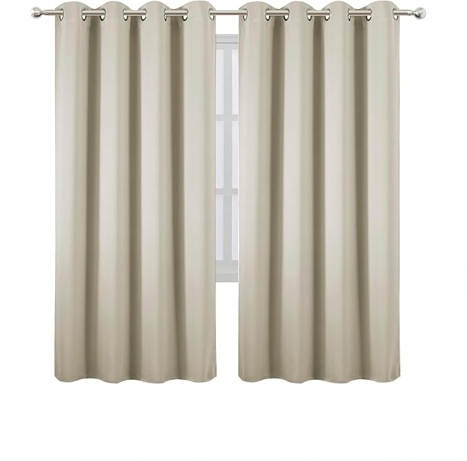 LEMOMO Blackout Curtains 66 x 72 Inch Long Light Beige Curtains Set of 2 Panels - Image 2