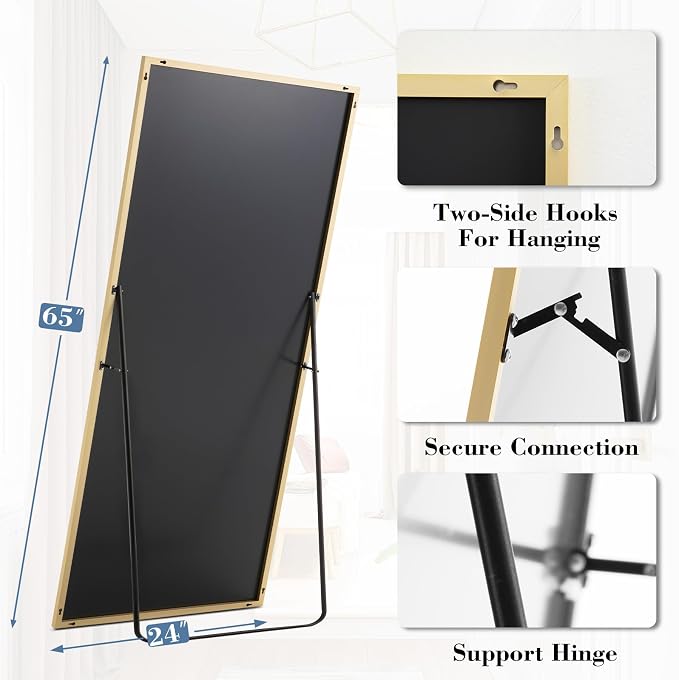 DUMOS Full Length Mirror with Stand 24"x65" Floor Standing Aluminum Frame - Image 6