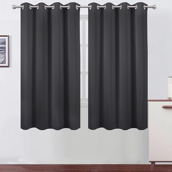 LEMOMO Dark Grey Blackout Curtains 66 x 63 Inch Length/Set of 2 Curtain by Lemomo