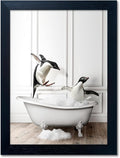 Kids Bathroom Wall Art Framed Black and White Animal Wall Art Cute Penguins in by Melpa+Art