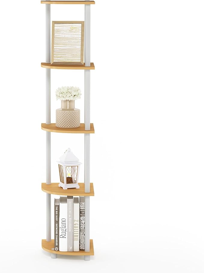 Furinno TURN-N-TUBE Corner Shelf, 5-Tier Corner Bookshelf, Open Storage Shelves - Image 7