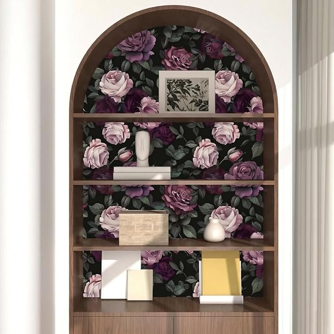 Purple Pink Rose Wallpaper Peel and Stick Vintage Floral Contact Paper 17.5in - Image 4