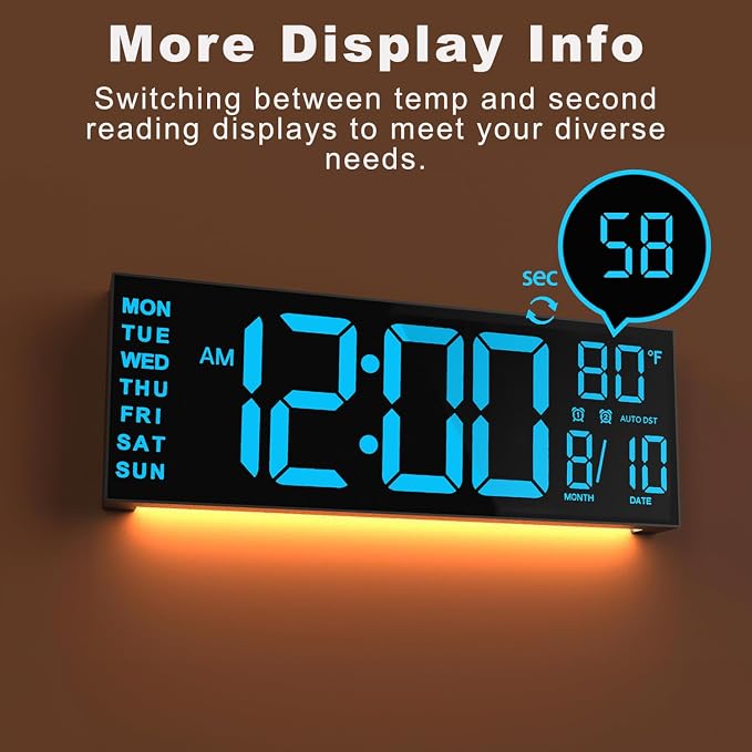 JALL 13" Large Digital Wall Mount Clock, Count Down Timer, Big LED, Temperature - Image 9