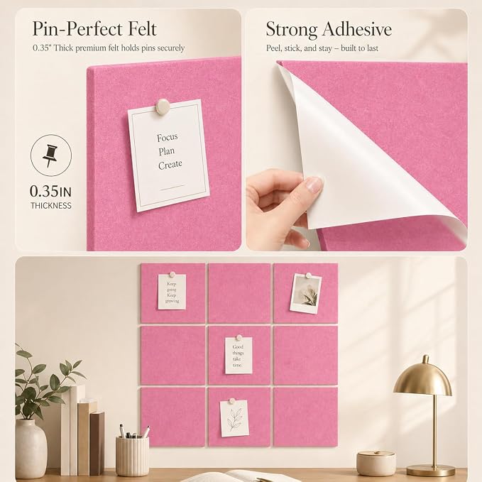 Large Cork Boards for Walls – 36" x 24" Self Adhesive Felt Wall Tiles - Image 3