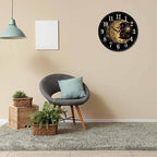 Mxocom Crescent Moon Wall Clock Boho Chic Golden Sun Ethnic Retro Night Black - Image 6