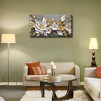Large Living Floral Canvas Wall Art Gold White Plant Abstract Decor painting - Image 5