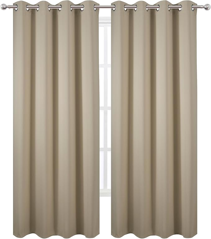 LEMOMO Blackout Curtains 52 x 120 Inch Long Beige Curtains Set of 2 Panels Room - Image 2