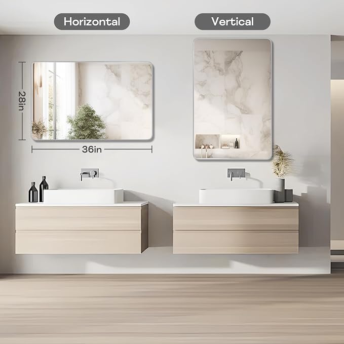 Silver Framed Bathroom Mirror, Brushed Nickel Large Rounded Corner Rectangle - Image 3