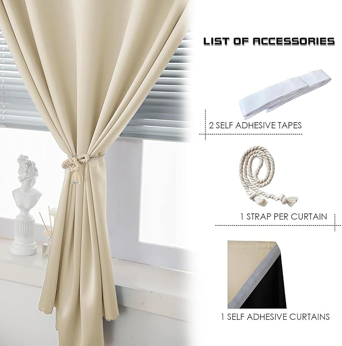 AJAZZ 100% Blackout Stick Curtain Portable Blackout Curtains Adhesive Curtains - Image 5