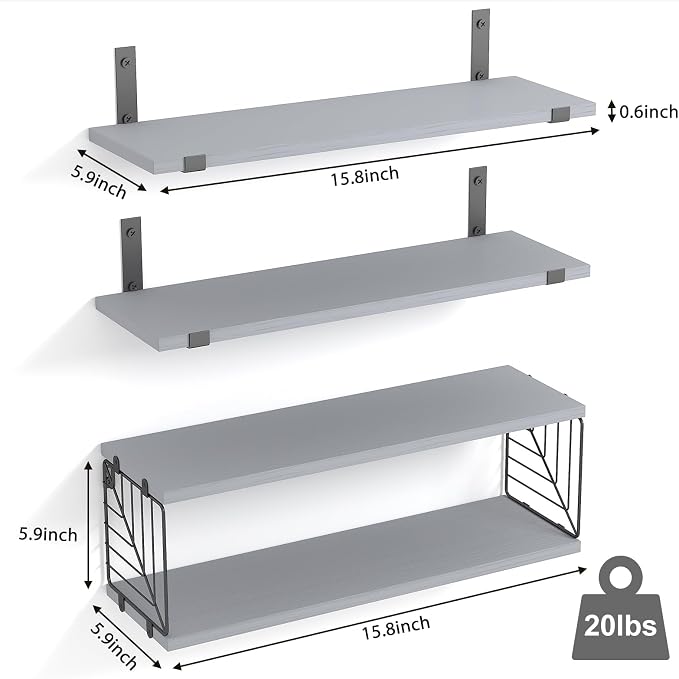 Fixwal 3+1 Tier Bathroom Floating Shelves Over Toilet, 15.8in Farmhouse Rustic - Image 3