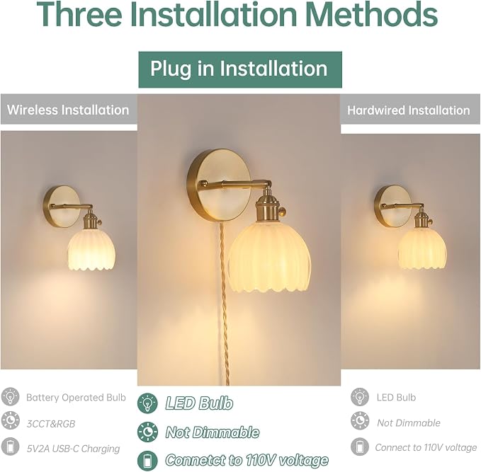 Shenmoyl Plug in Wall Sconce, 2 Pack - Image 2