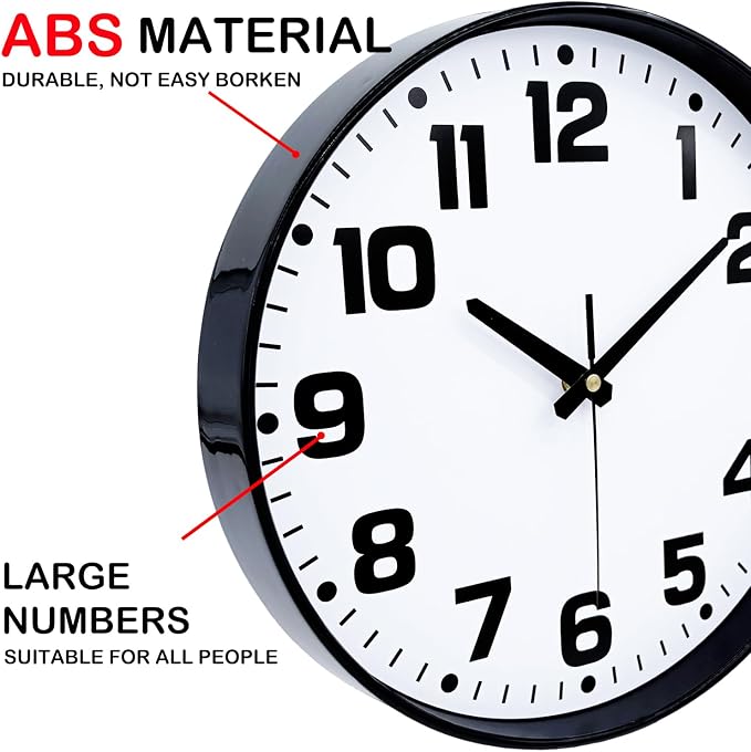 Modern Silent Wall Clock, 12 Inch Non-Ticking Battery Operated Clock, Round - Image 7