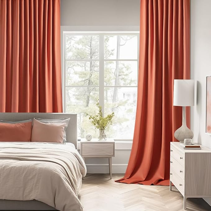 MIULEE Back Tab Burnt Orange Blackout Curtains 102 Inch Long 2 Panels Set - Image 2