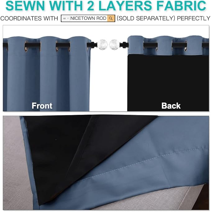 NICETOWN 100% Blackout Curtains 95 inches Long, Pair of Energy Smart & Noise - Image 4