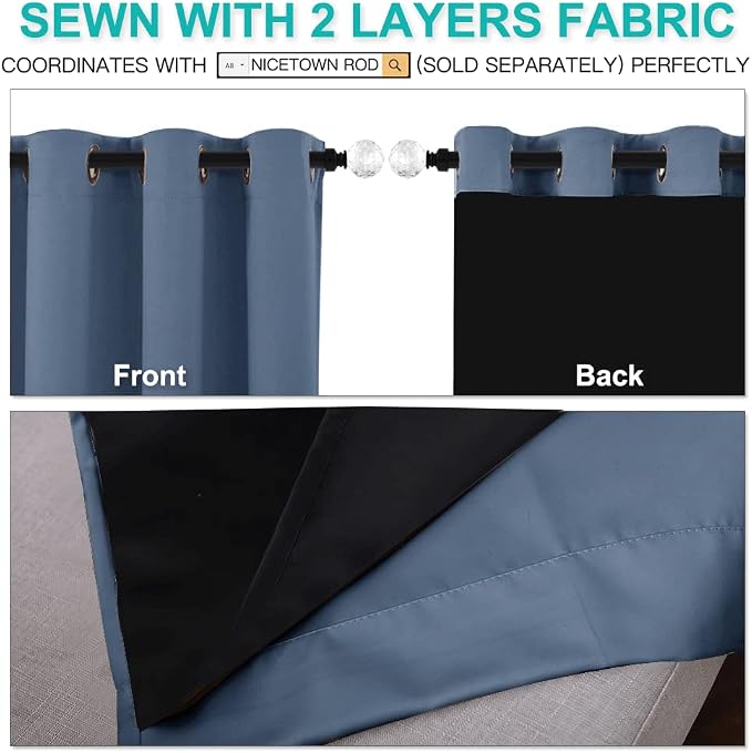 NICETOWN 100% Blackout Curtains 84in Long, Pair of Energy Smart & Noise - Image 4