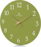 Lafocuse 12 Inch Wooden Olive Green Wall Clock Battery Operated Silent - Image 5