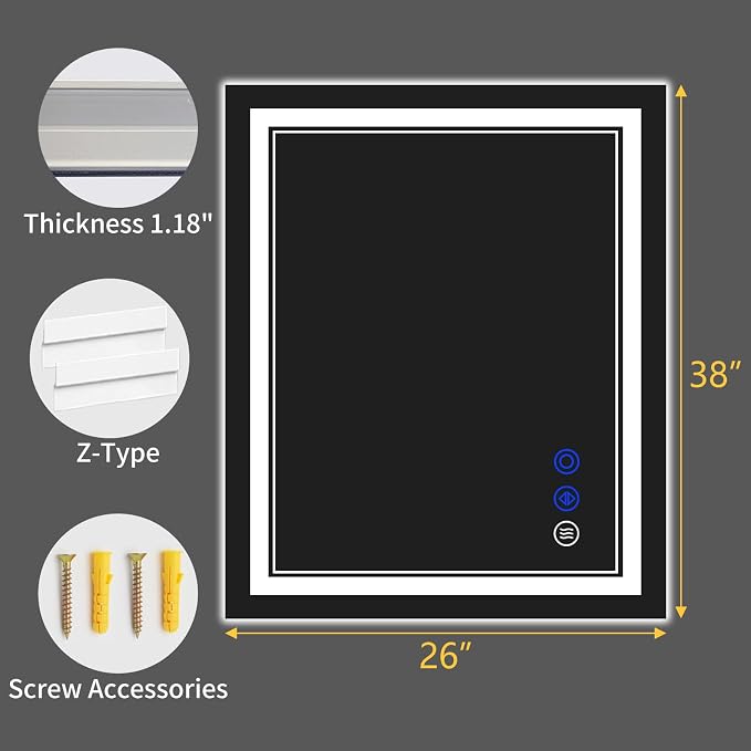 38"x26" LED Bathroom Mirror - Image 9