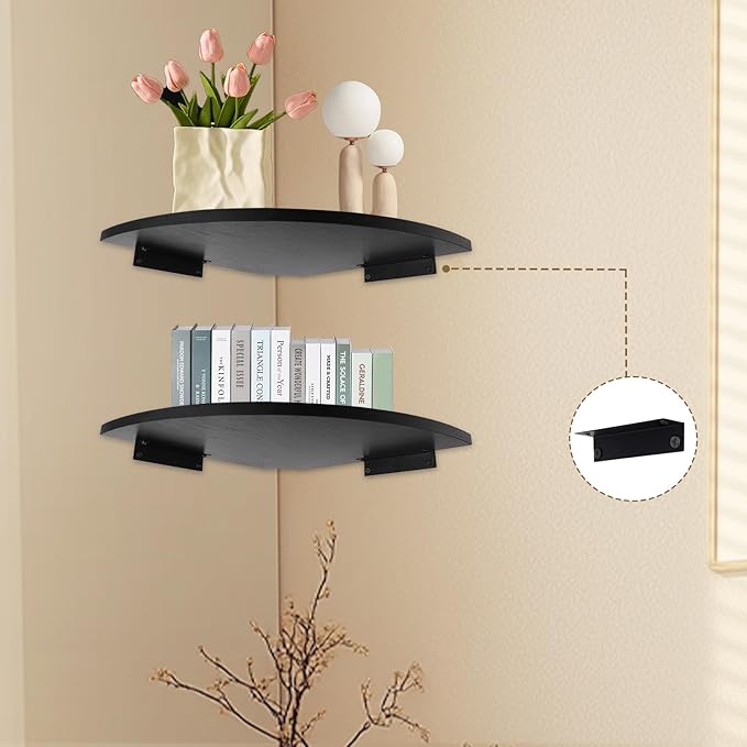 JJL Corner Shelf Wall Mounted, 12-Inch Sector Wood Floating Corner Shelves - Image 4