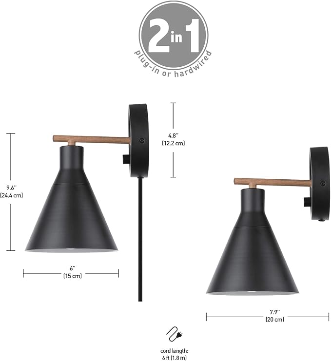 Globe Electric 51725 1-Light Dimmable Plug-in or Hardwire Wall Sconce, Matte - Image 8
