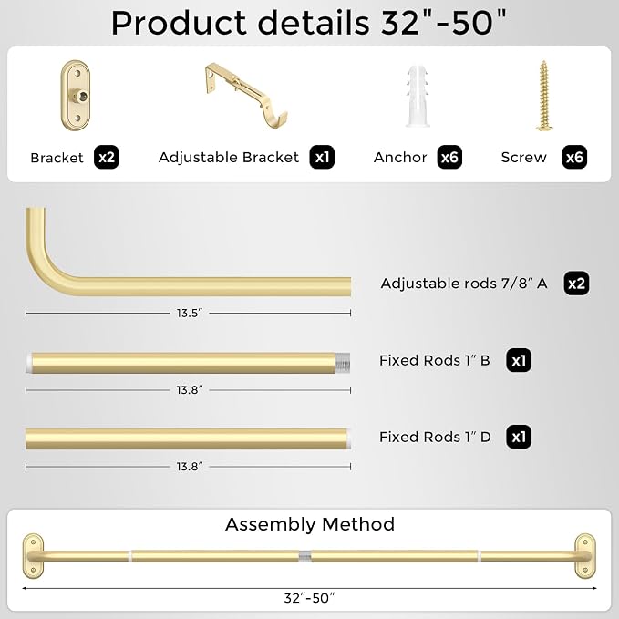 Curtain Rods 32-46 Inch, 1 Inch Adjustable Heavy Duty Room Darkening Window - Image 7