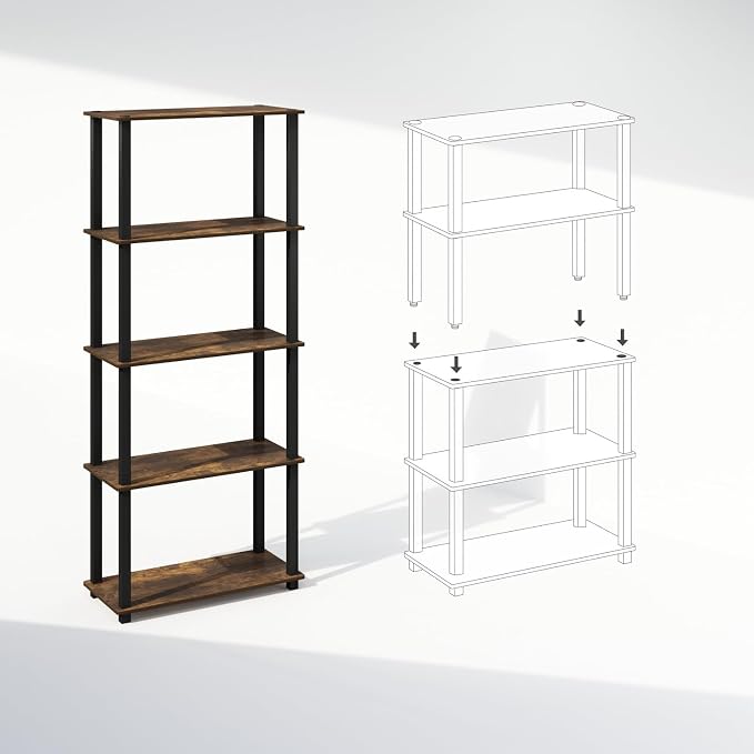Furinno Turn-S-Tube Storage Shelves Set of 2, 3-Tier Book Shelf, Corner Shelf - Image 4