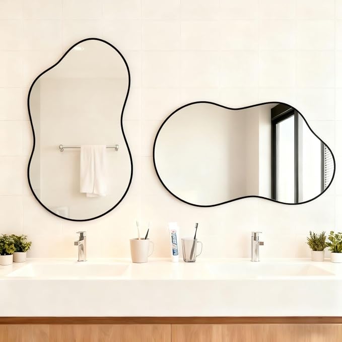 Itrue 20x36 Inch Black Framed Irregular Tempered Glass Wall Mirror, - Image 7