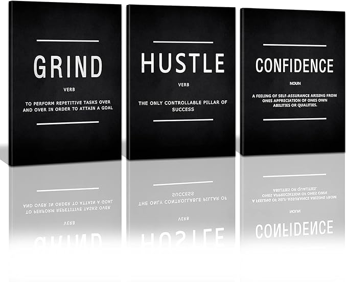 KAWAHONE Motivational Success Canvas Wall Art, Grind Hustle Confidence Wall by KAWAHONE