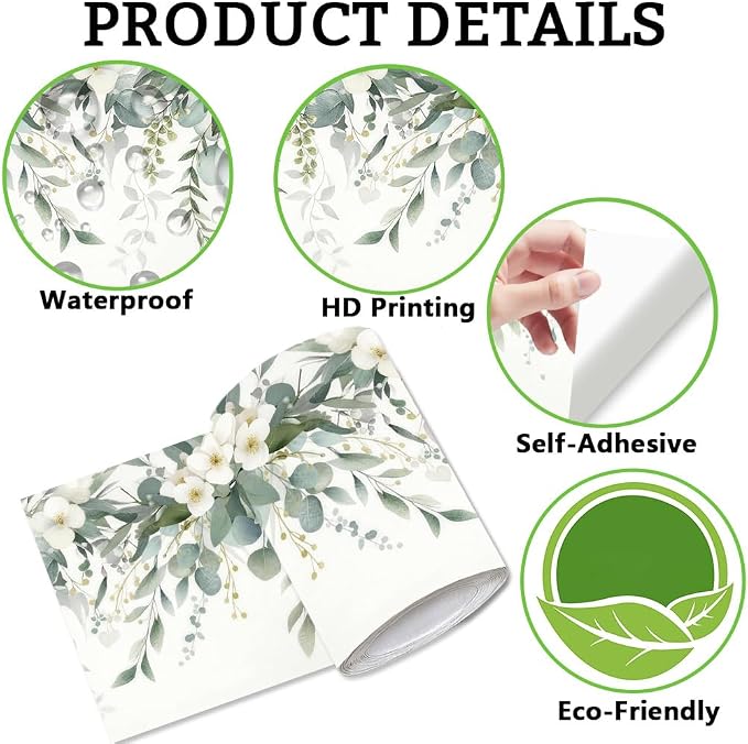 Eucalyptus Peel and Stick Wallpaper Border 196.9 x 3.9 Inch Wall Border Trim - Image 6