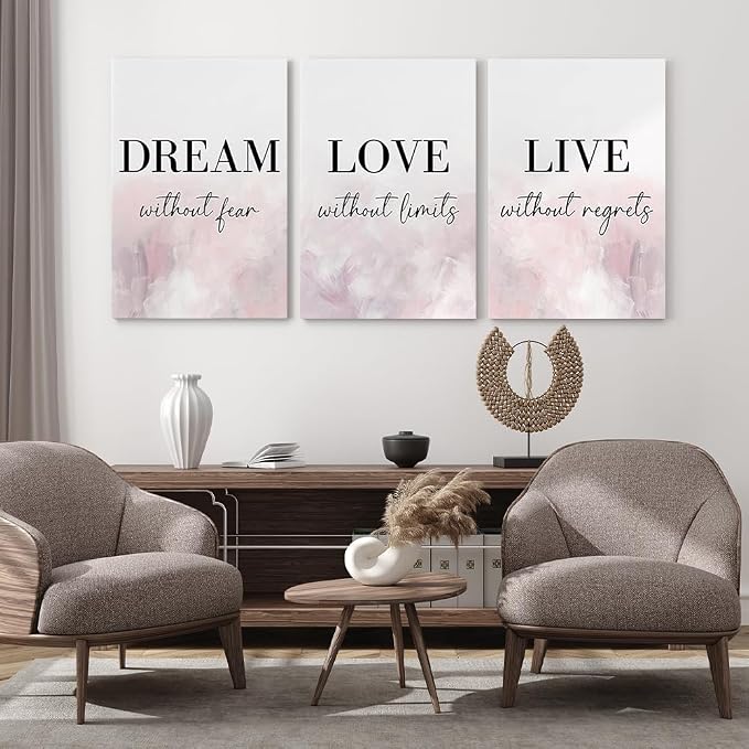 GUBIYU Love Decor for Bedroom Dream Live Quotes Posters Prints Set of 3 Pink - Image 2