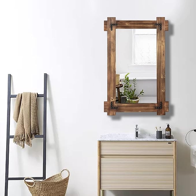 MeMoreCool Large Rustic Wood Framed Wall Mirror, 40x28 Farmhouse Decorative - Image 4