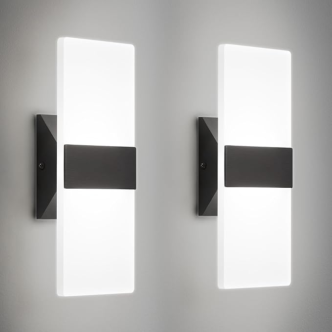 Modern LED Wall Sconces Set of Two, 12 Inch Indoor Dimmable Black Wall Lights by BrillianceMeetsDurability