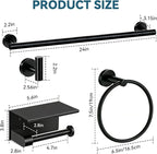 5-Piece Matte Black Bathroom Accessories Set, 24-Inch Wall-Mounted Towel Bar - Image 3