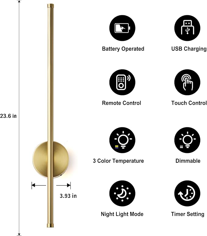Battery Operated Modern Wall Sconces, Dimmable Wireless Wall Light Set of Two - Image 4