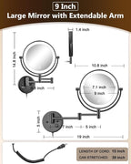 ALHAKIN 9" Wall Mounted Lighted Makeup Mirror, Large Double Sided 1X/10X - Image 2